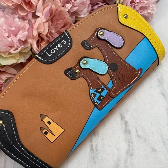 Silly Cartoon Dog Brown Vegan Leather Clutch Wallet - Picture 5 of 15